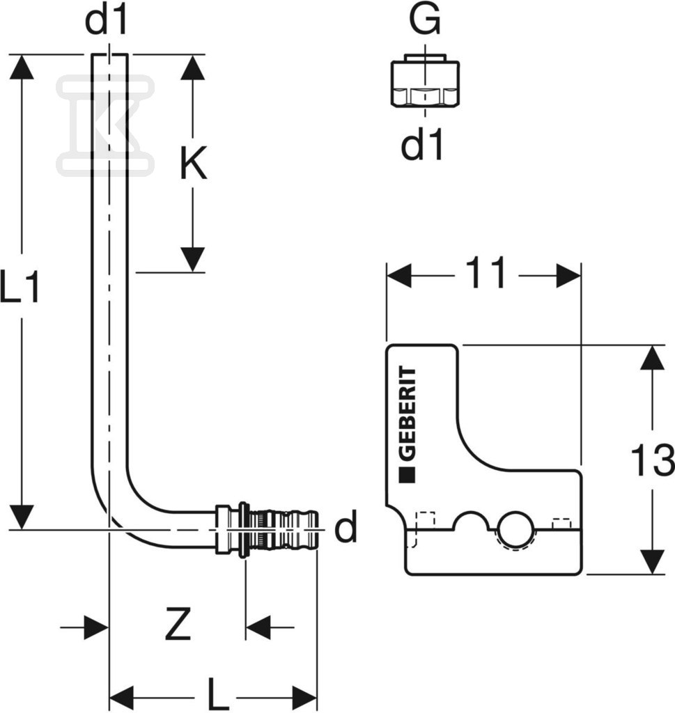 Metal connection bend Geberit Mepla 90 - 611.250.22.7