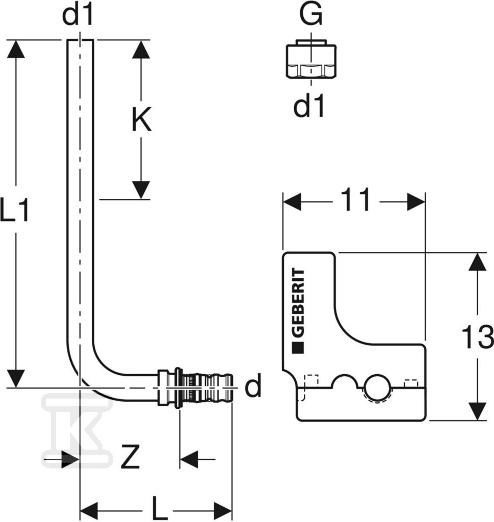 Metal connection bend Geberit Mepla 90 - 611.251.22.7