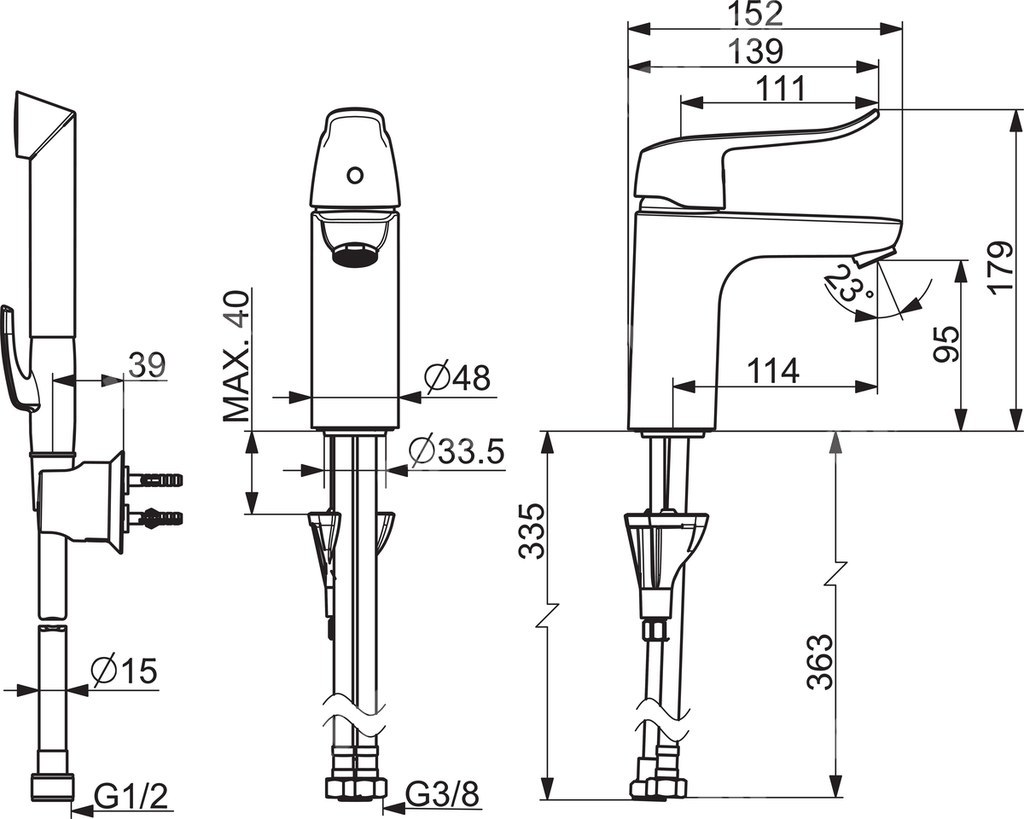 Care, basin mixer with Bidetta handle, - 5701F