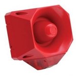 Asserta MIDI visual-acoustic siren, 230V AC, red housing, amber lens, AS/M/SB/230/R/AL