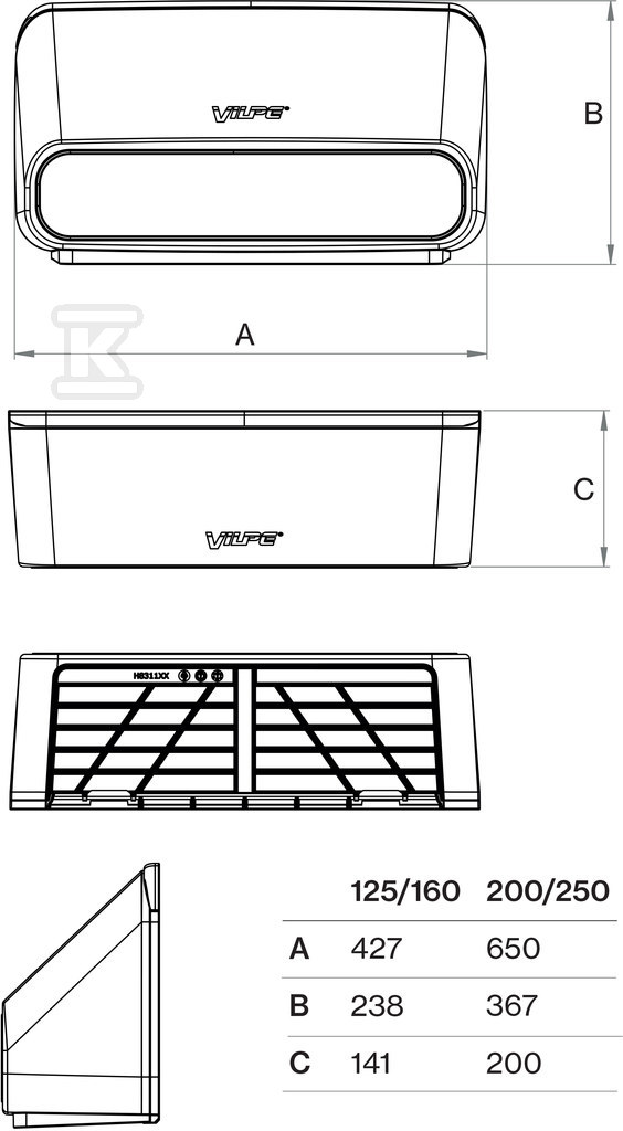 Vilpe IO 125/160 Wall hood - Black - 370122