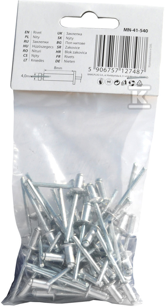 4.0x8 mm rivets 50 pcs. - MN-41-540