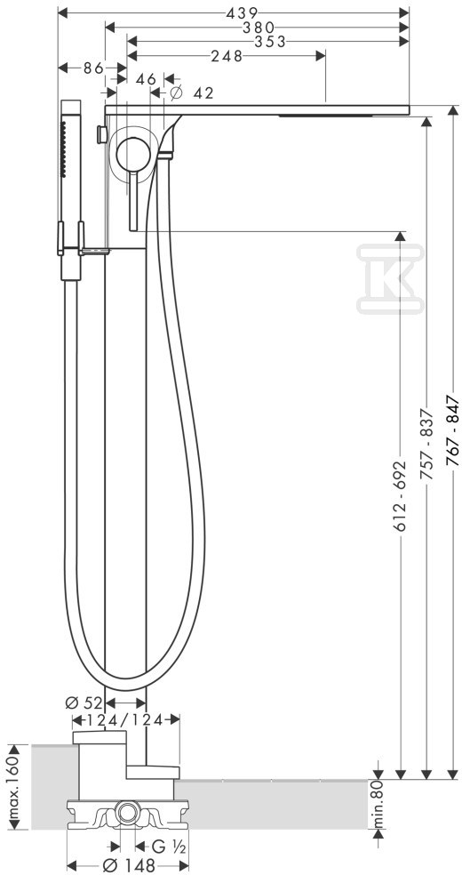 Bateria wannowa Hansgrohe Axor Massaud - 18450000