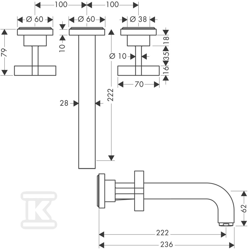 Bateria umywalkowa ścienna Hansgrohe - 39143000