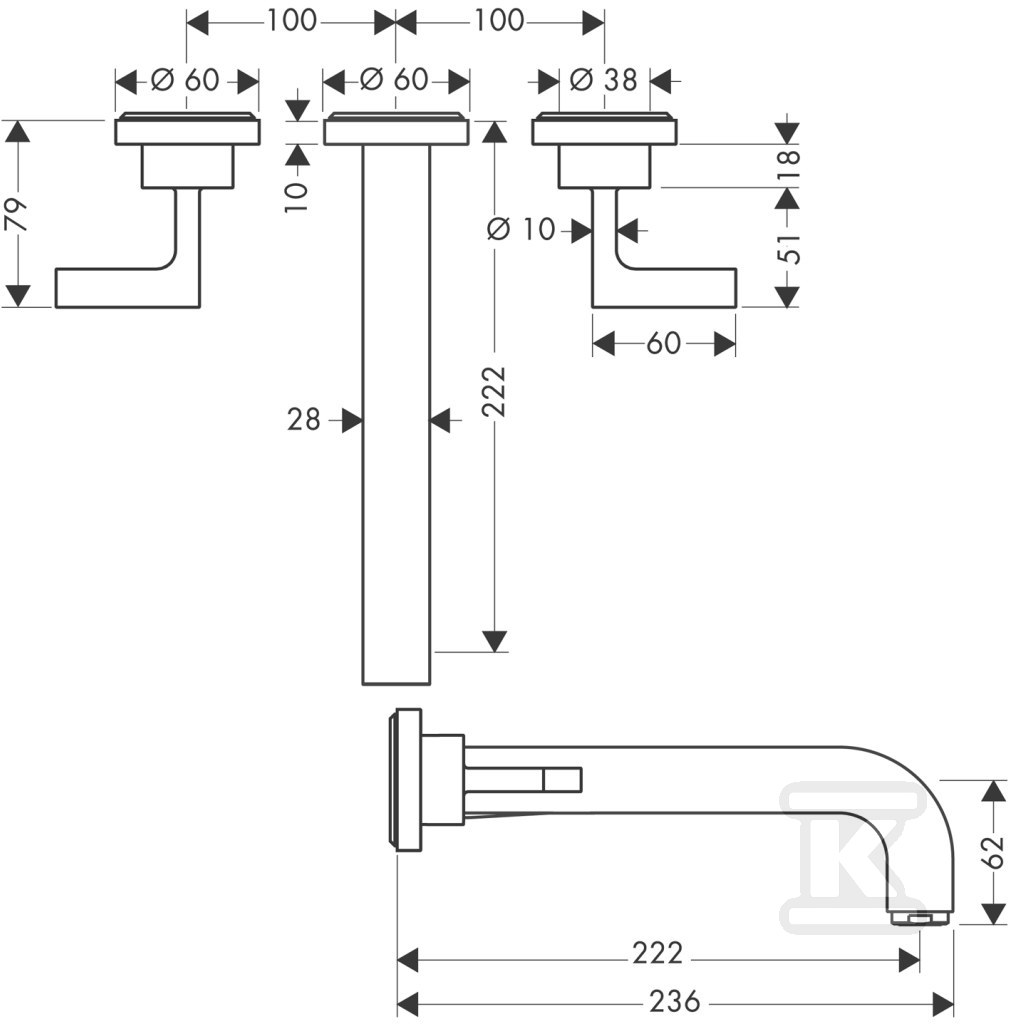 Bateria umywalkowa ścienna Hansgrohe - 39147000