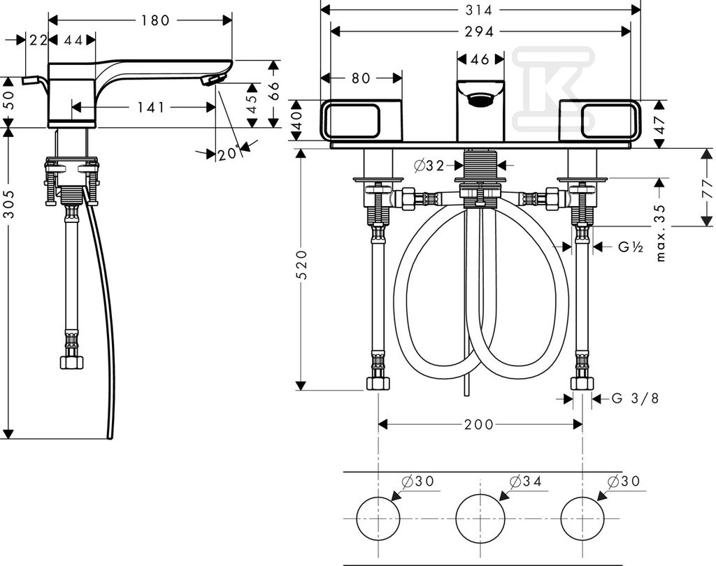 Hansgrohe AXOR Urquiola 3-hole basin - 11040000