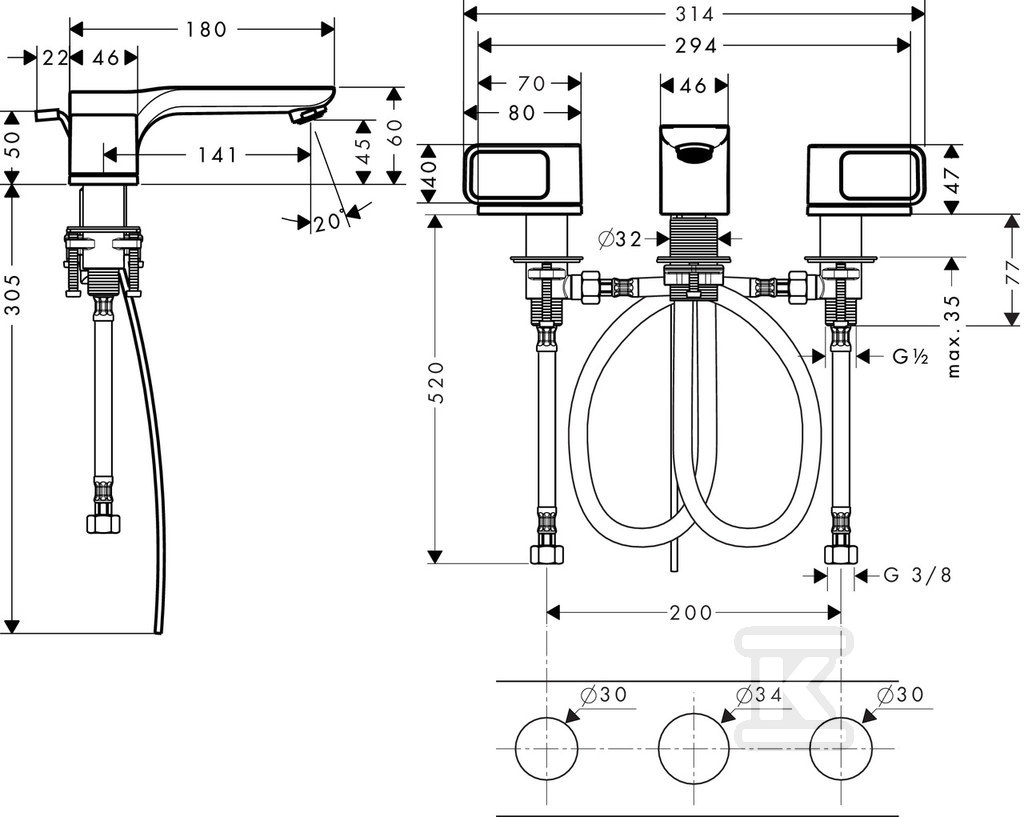 Hansgrohe AXOR Urquiola 3-hole basin - 11041000