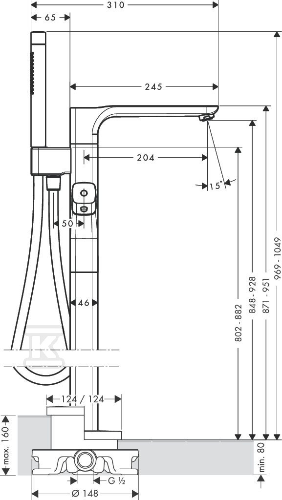 Bateria wannowa Hansgrohe Axor Urquiola - 11422000