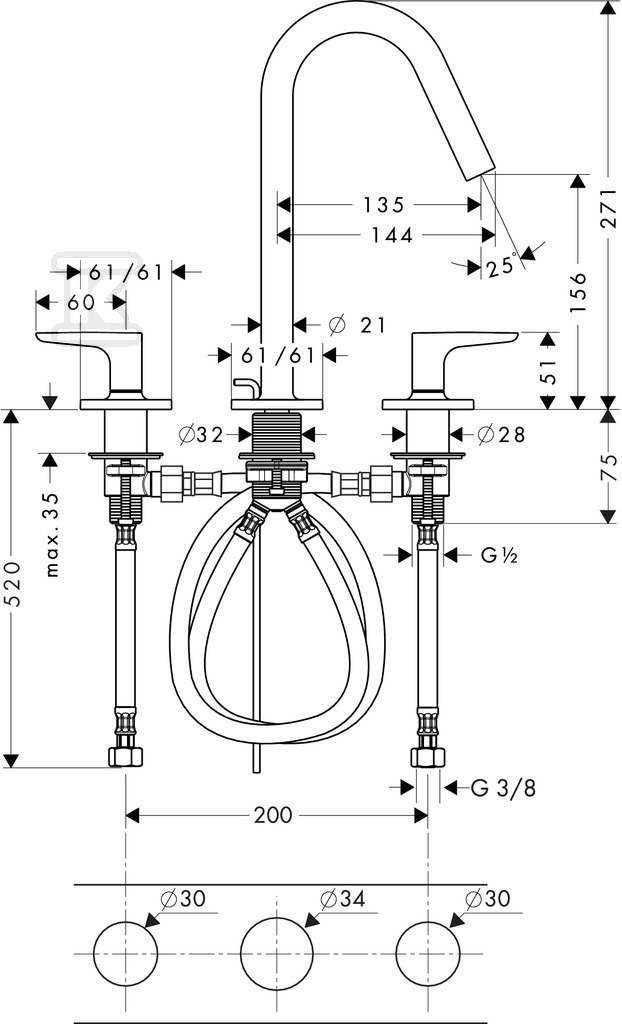 Bateria umywalkowa Hansgrohe Axor - 34133000