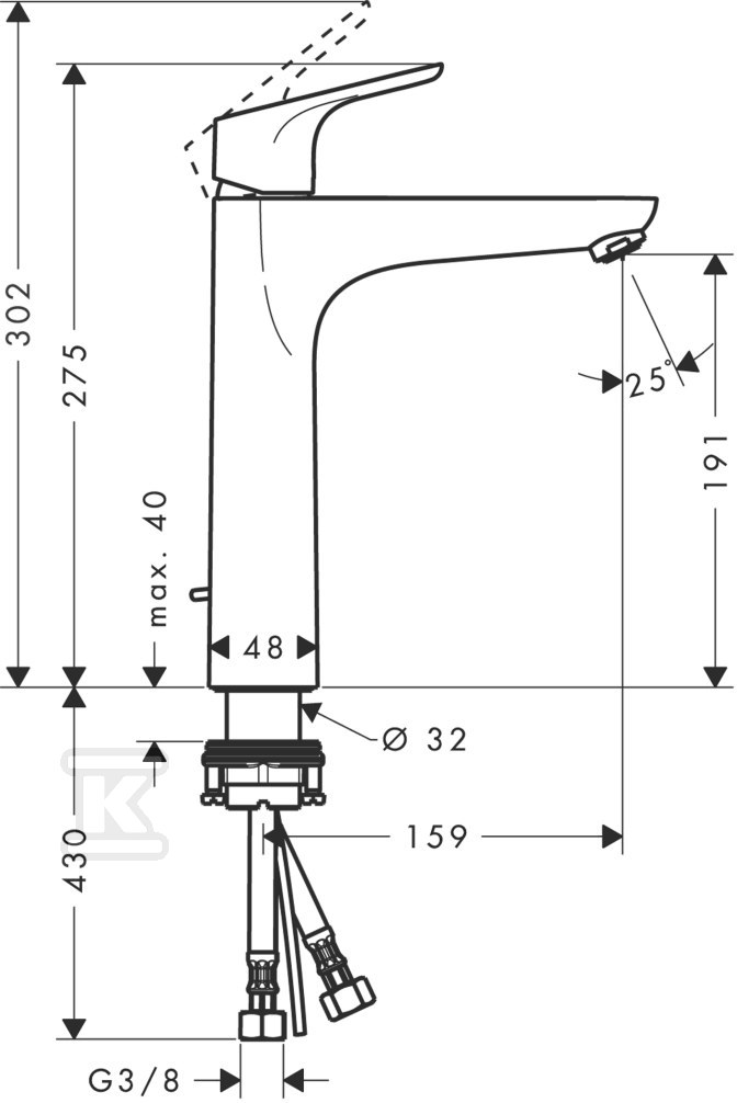 Bateria umywalkowa Hansgrohe 190 Focus, - 31608000