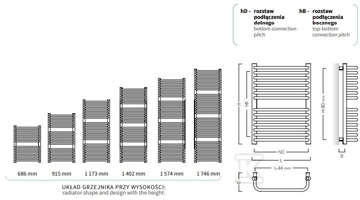 STANDARD létraradiátor 300X686 312W, - GŁ-30/70B