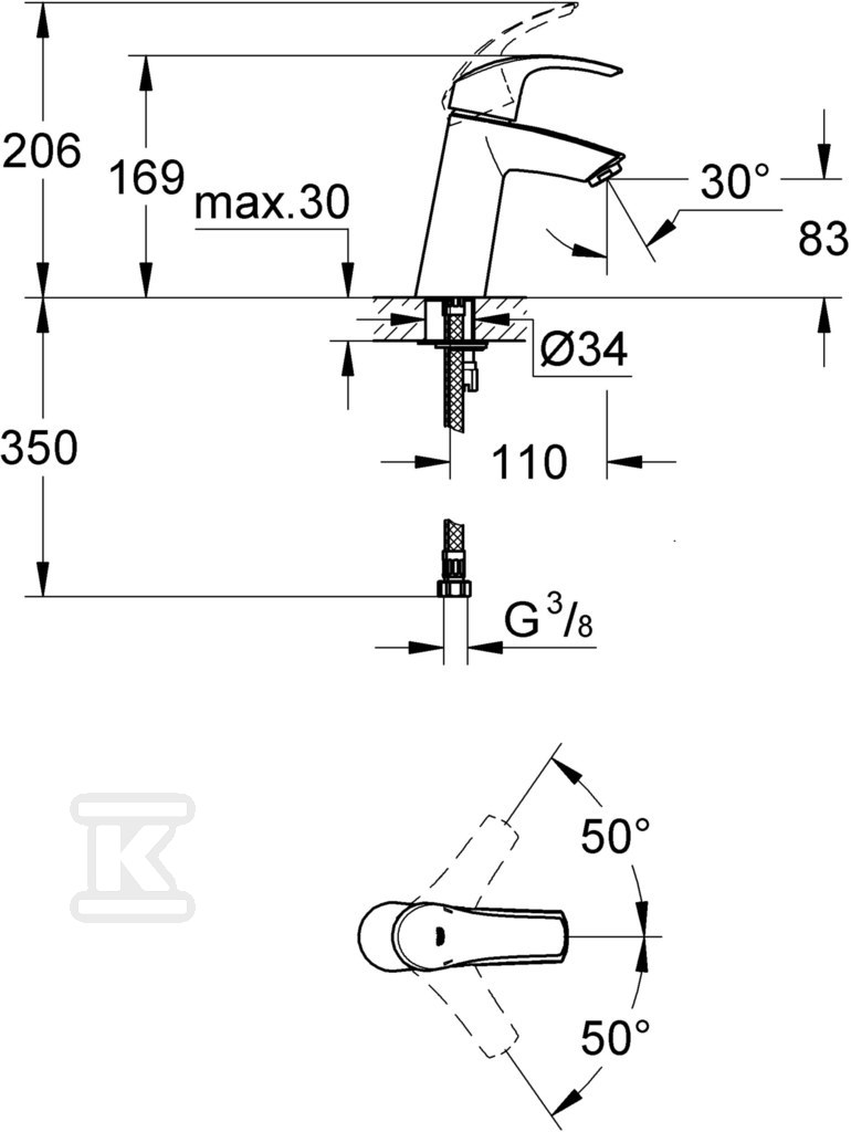 Bateria umywalkowa Grohe Eurosmart bez - 23324001