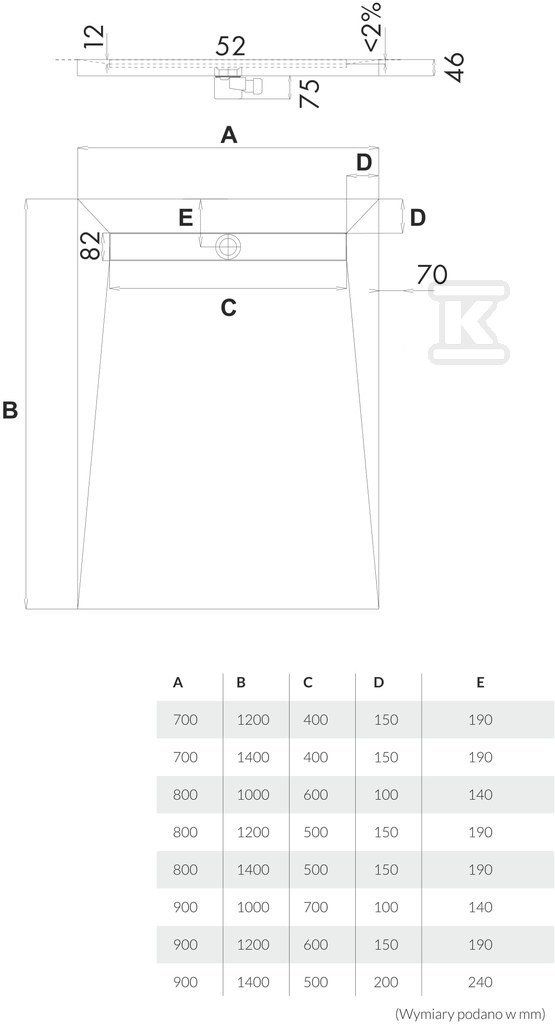 Linear drain on the short side of the - 10.005/OLKB