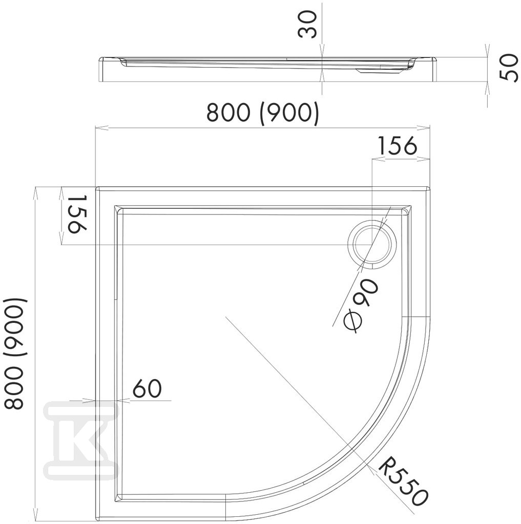 Online-Duschwanne 90x90 cm halbrund - 15848384