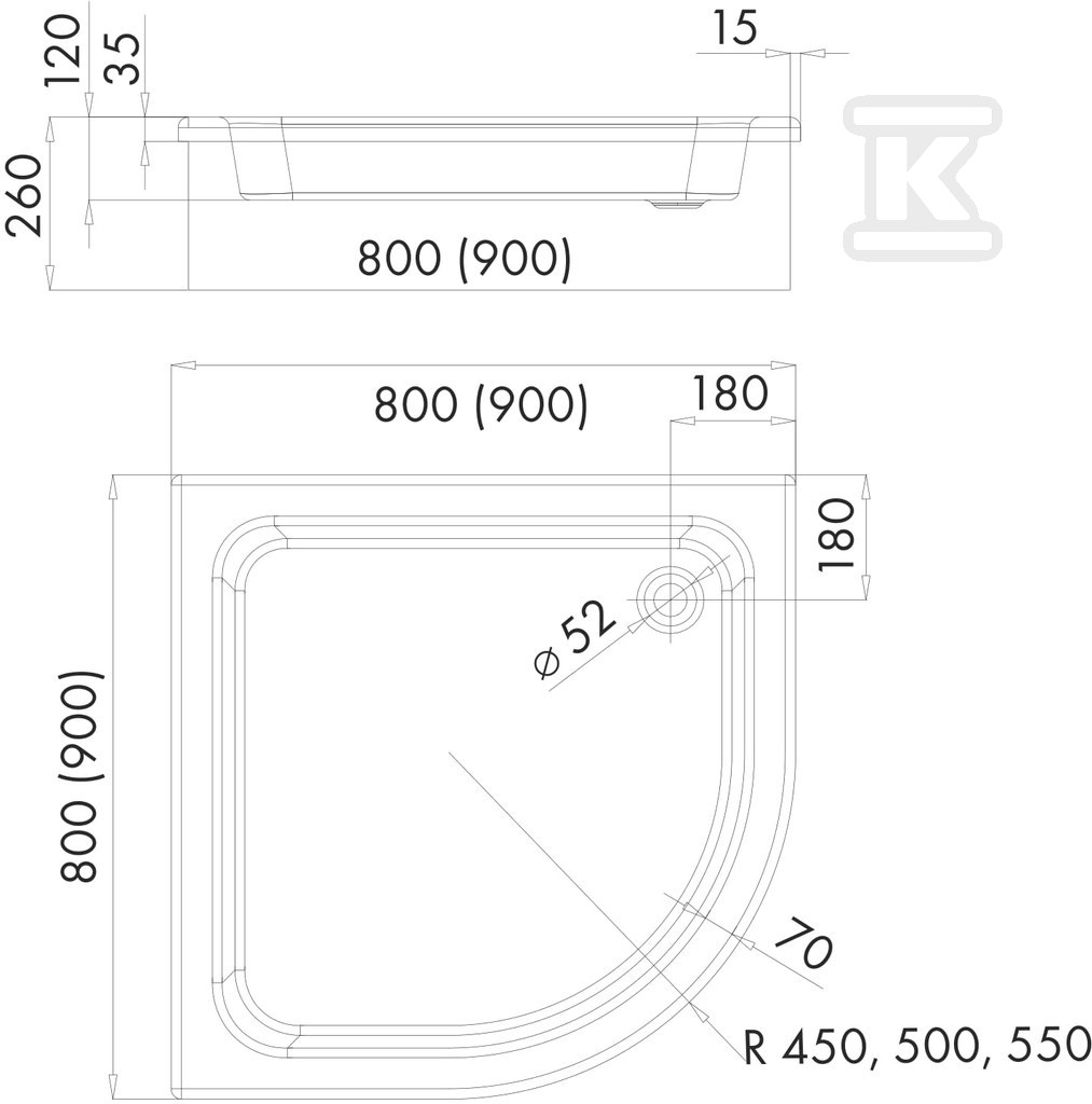 Stabilsound Acryl-Duschwanne 90x90x26 / - 3.014