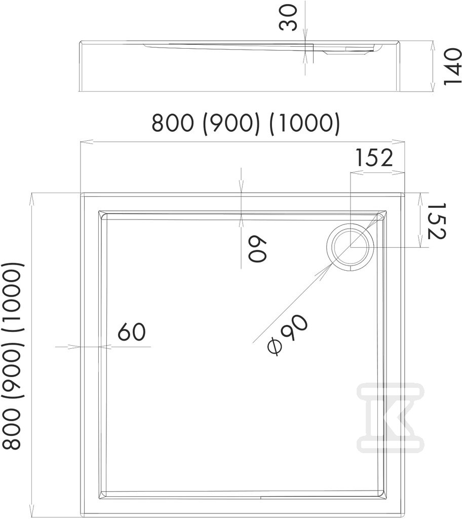 Stabilsound Acryl-Duschwanne 80x80x14 / - 3.0160