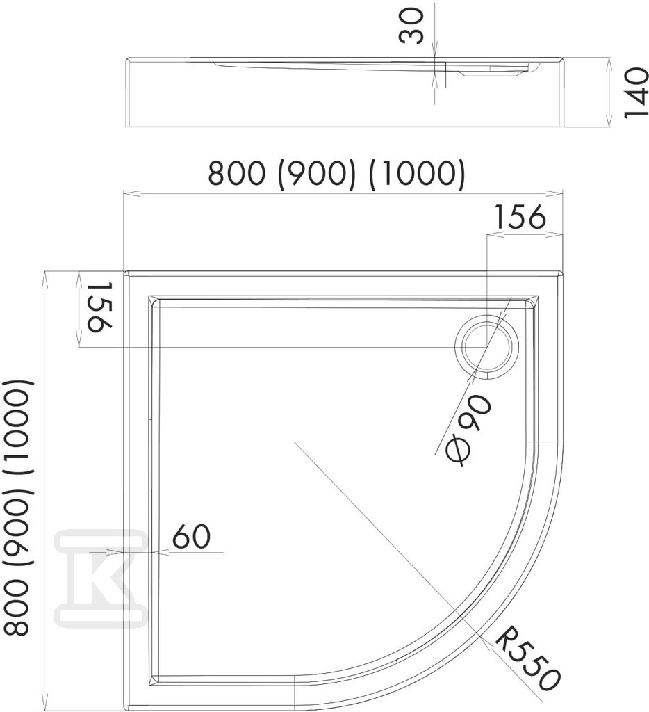 Stabilsound 100x100x14/3cm cadă de duș - 3.0165