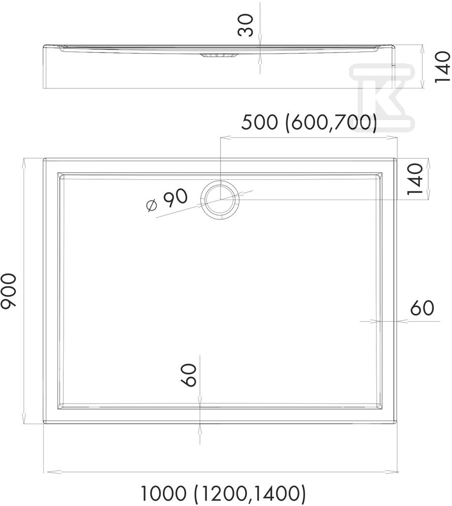 Stabilsound Acryl-Duschwanne 90x100x14 - 3.0168