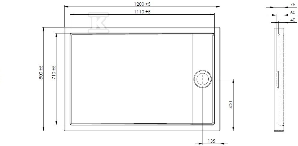 ROCA GRANADA 120x80X7,5 MEDIO sprchová - A27T007000