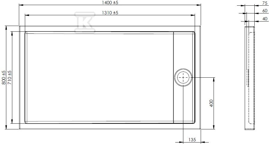 ROCA GRANADA 140x80X7,5 MEDIO sprchová - A27T008000