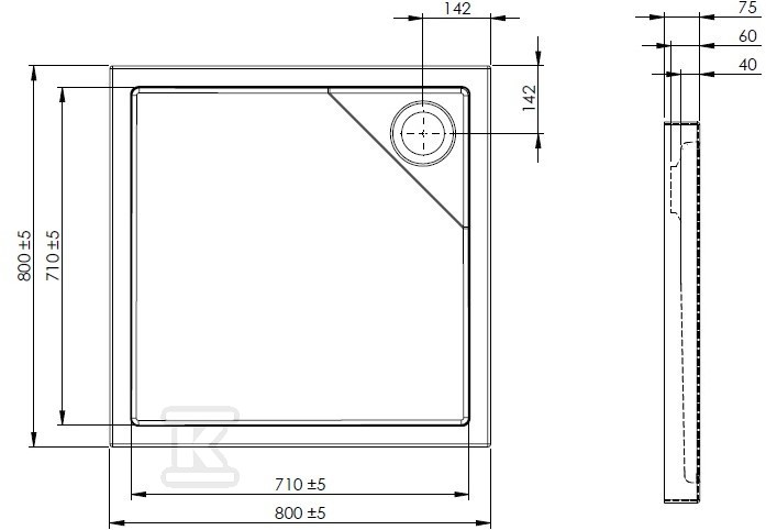 MALAGA SQUARE Shower tray 80x80x7.5 - A27T004000