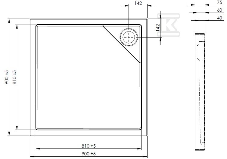 MALAGA SQUARE Shower tray 90x90X7.5 - A27T005000