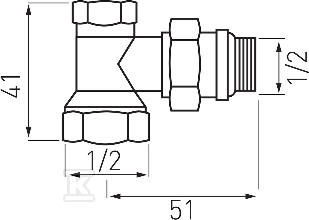 Zawór grzejnikowy odcinający kątowy 1/2 - ZPI5Y