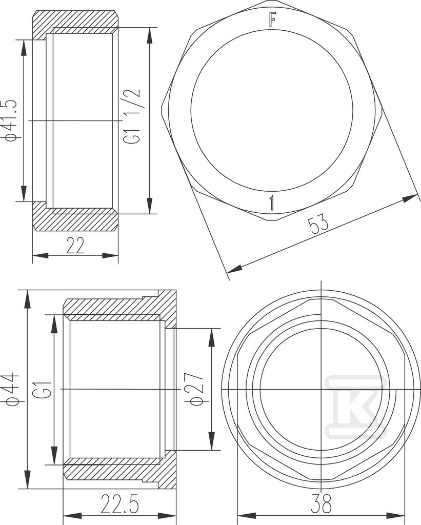 Half union for pump 6/4"x1" brass 1 set - SG18