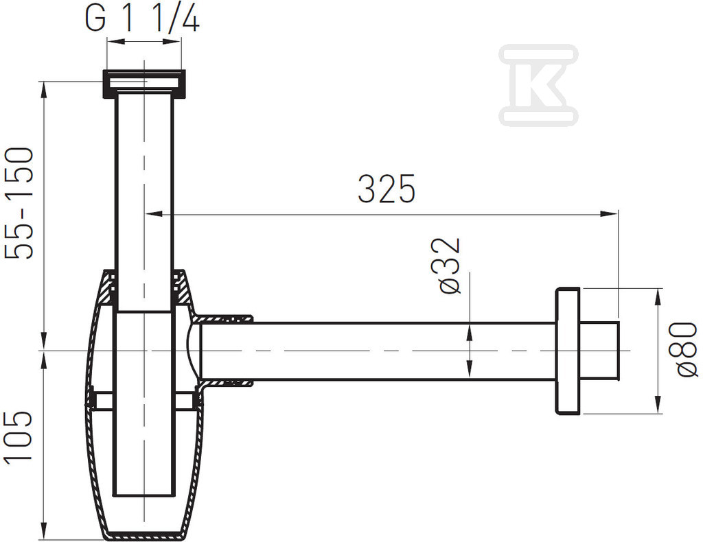 OVAL brass siphon G5/4, chrome - S286