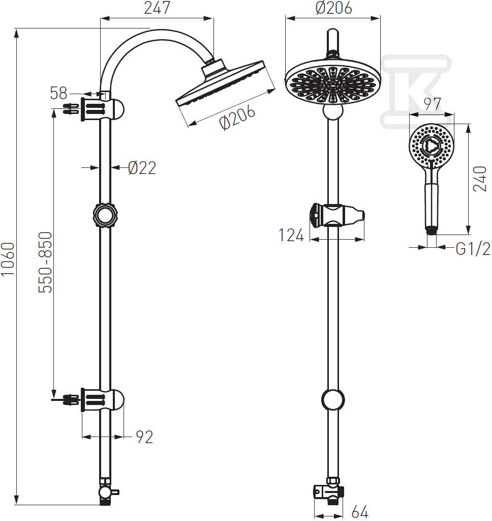 RONDO shower set with rain shower, - NP21