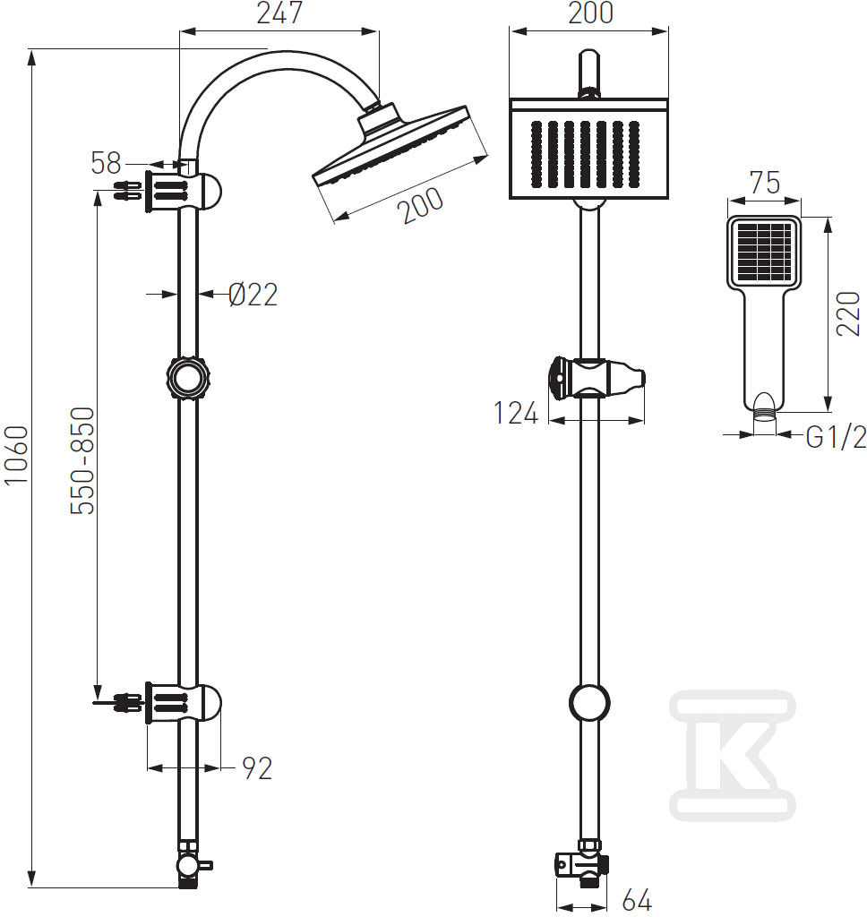 SQUERTO shower set with rain shower, - NP22