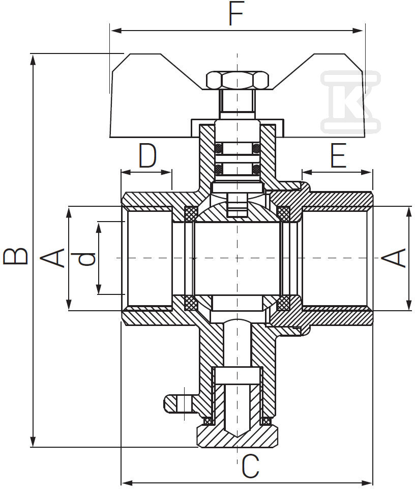 Tee with ball valve 1/2" - KMT1