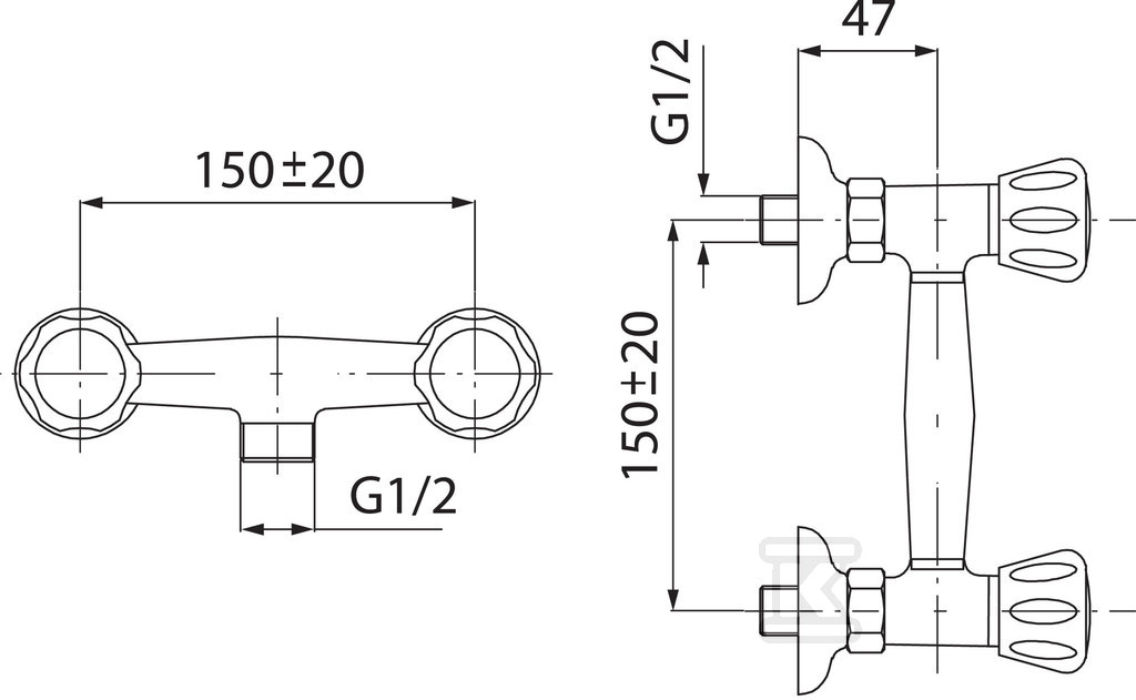 Bateria prysznicowa Standard ścienna, - BST77