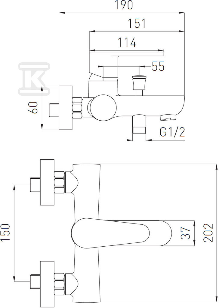 ALGEO wall-mounted bath mixer, chrome - BAG1