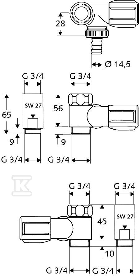Zawór pb Comfort 3/4", przyłącze boczne - 033240699
