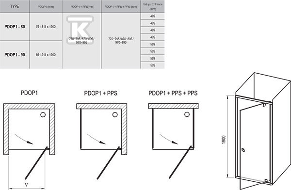 One-element pivot shower door PDOP1-80 - 03G40C00Z1