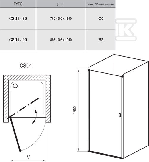 Chrome door CSD1-90 Transparent - 0QV70C00Z1