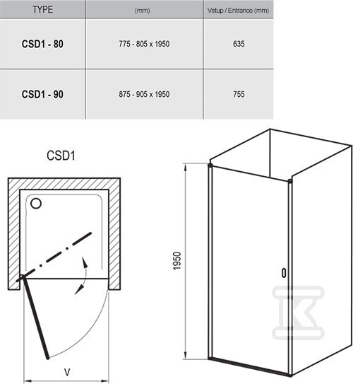 Chrome door CSD1-90 Satin Transparent - 0QV70U00Z1