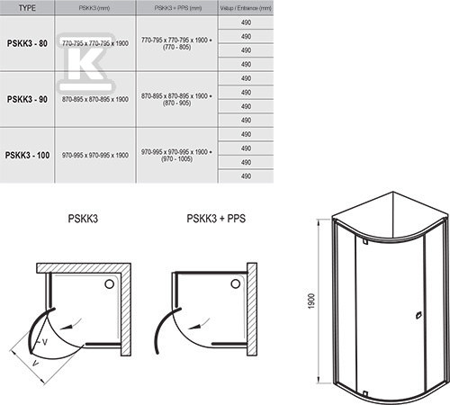 PSKK3-90 semicircular shower enclosure, - 37677C00Z1