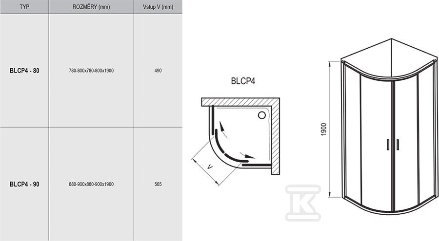 BLIX BLCP4-80 semicircular shower - 3B240C00Z1