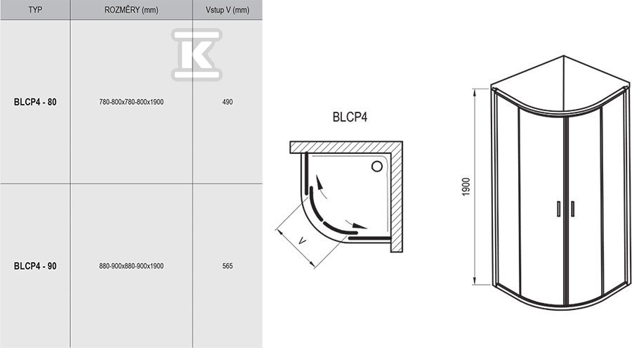 Blix BLCP4-90 shower enclosure 90 cm, - 3B270C00Z1