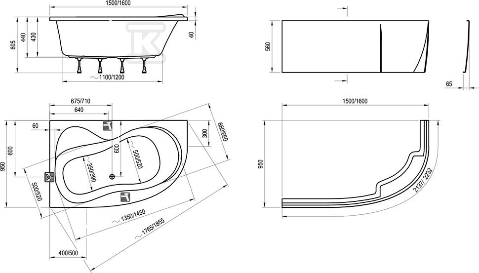 ROSA bathtub 95 150x95 P white - C561000000