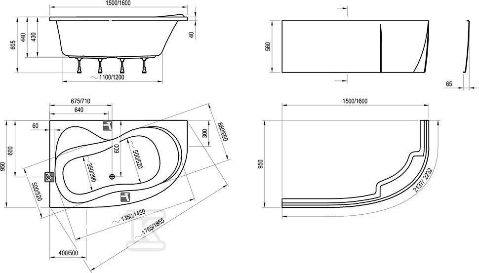 ROSA bathtub 95 160x95 L white - C571000000