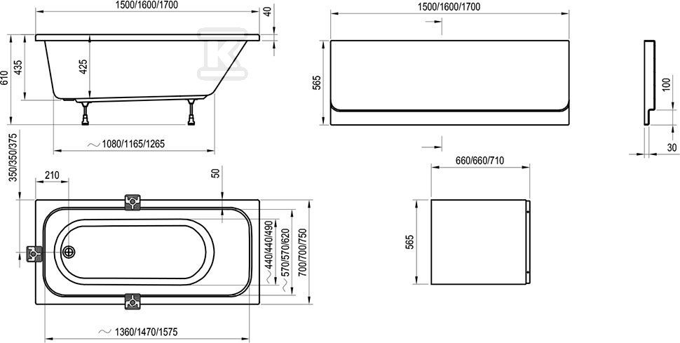 Chrome - Acrylic rectangular bathtub - C731000000