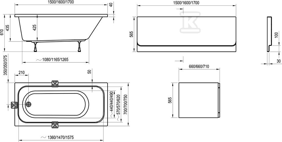 Chrome Bath 170x75 white - C741000000