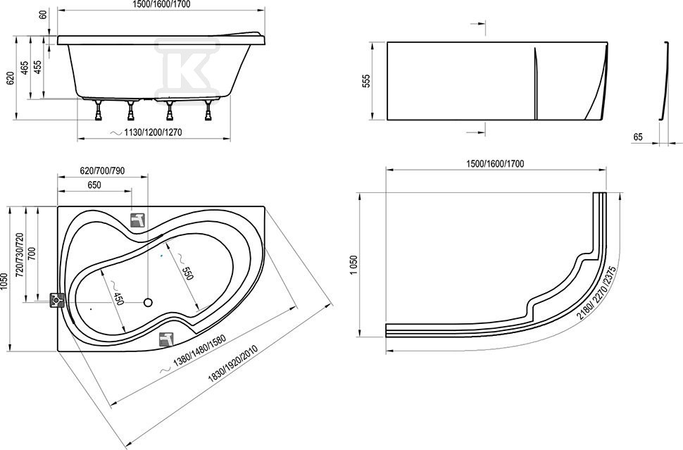 ROSA II corner bath 150x105 P white - CJ21000000