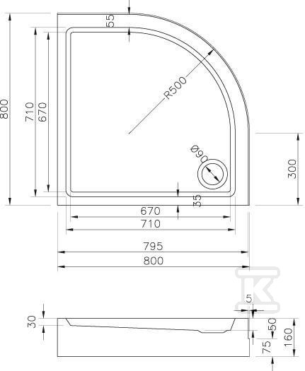 Ronda - 80 cm acrylic half-round shower - GPX2240131