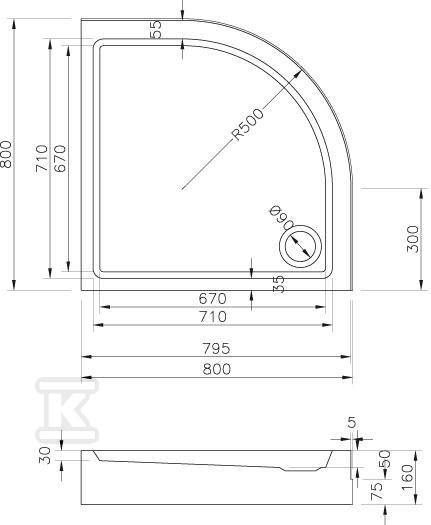 Ronda - 90 cm acrylic half-round shower - GPX2240132