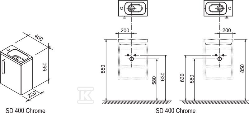 Cabinet door SD 400 Chrome left, white - X000000540