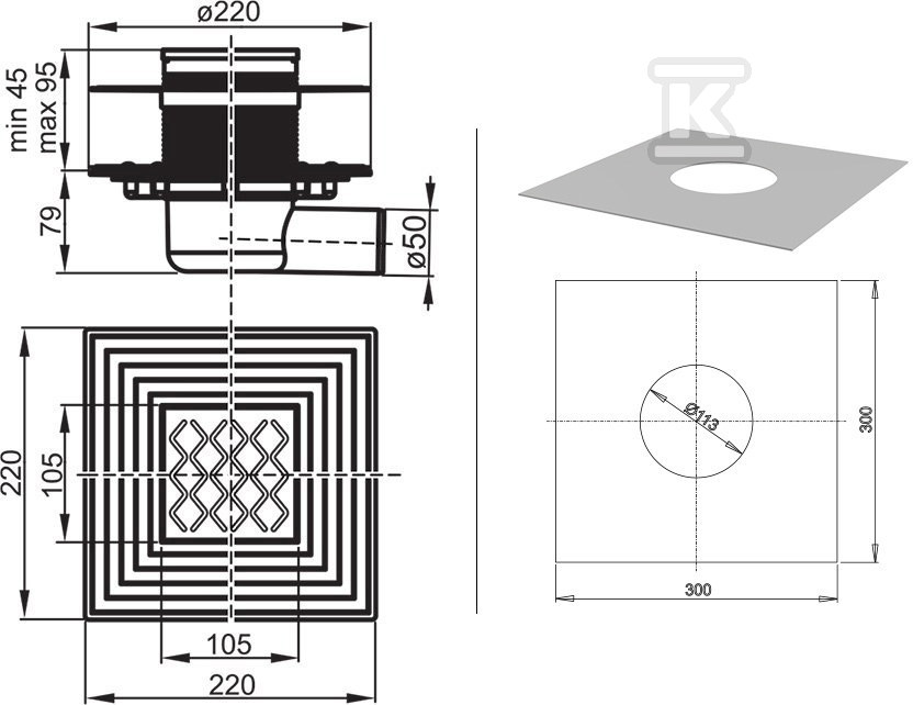 Drain grate SN501-stainless, side - X01435